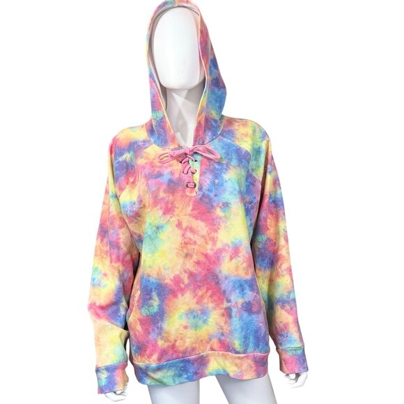 Hot Topic Womens Tie-Dye Pullover Hoodie With Lace-Up Front 2X Multicolor - Picture 1 of 5